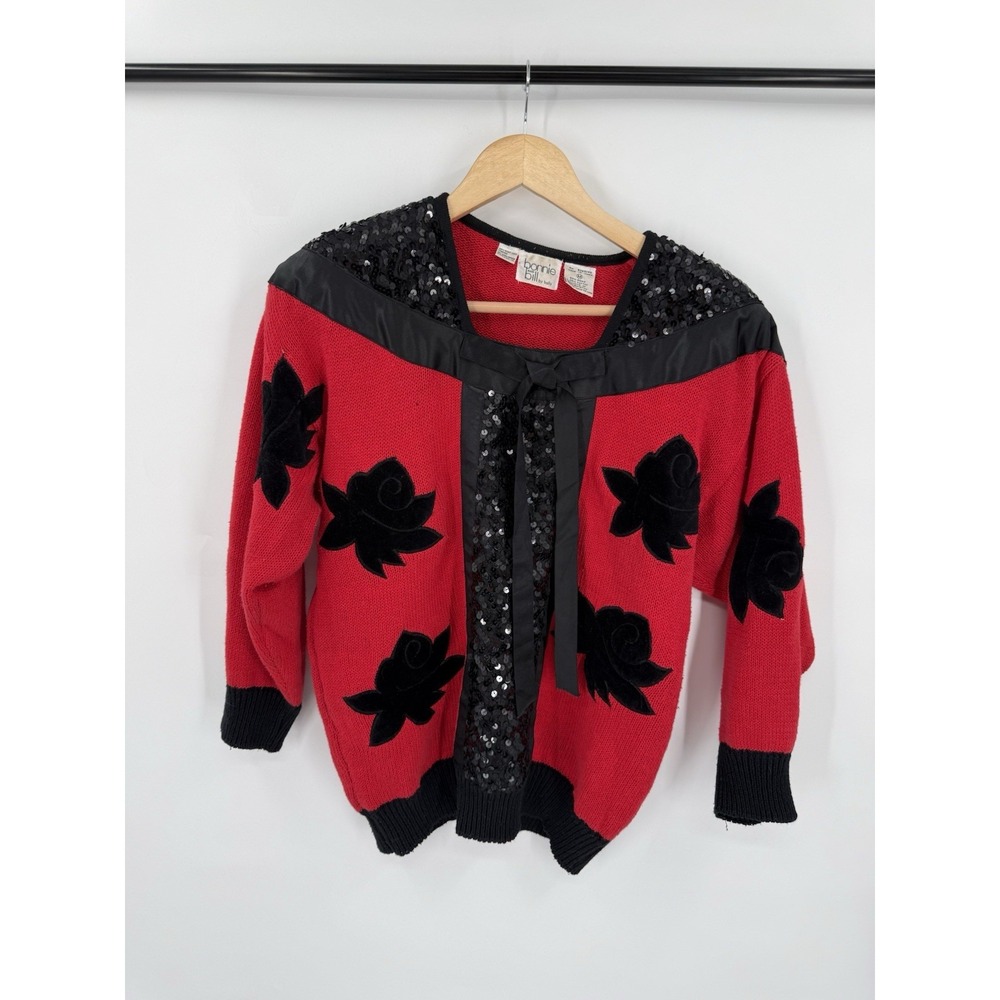 Bonnie & Bill By Holly Vintage Sweater Womens M Floral Bow Sequins Glam Granny